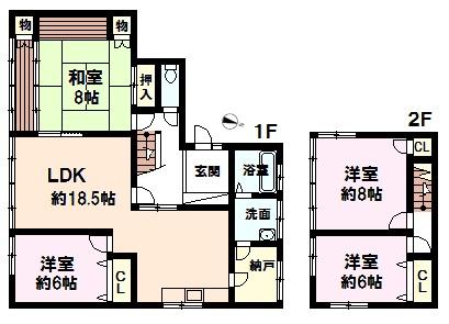 Floor plan. 21,800,000 yen, 4LDK + S (storeroom), Land area 219.19 sq m , Building area 114.96 sq m