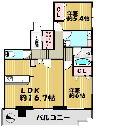 Floor plan. 2LDK, Price 25,800,000 yen, Occupied area 67.46 sq m