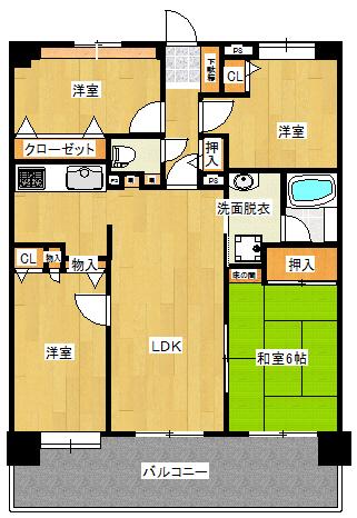 Floor plan. 4LDK, Price 12.7 million yen, Occupied area 69.72 sq m , Balcony area 14.04 sq m