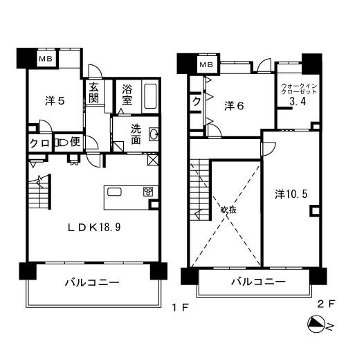 Floor plan. 3LDK, Price 19.5 million yen, Occupied area 87.77 sq m , Balcony area 18.76 sq m