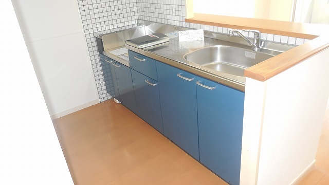 Kitchen. It is a beautiful blue color of the kitchen