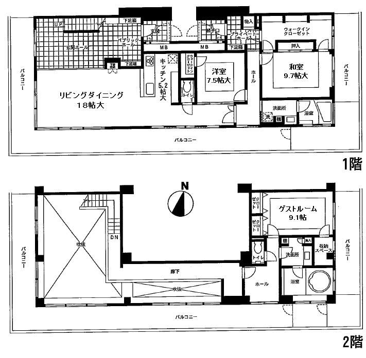 Floor plan. 3LDK, Price 135 million yen, Footprint 210.93 sq m , Balcony area 122.26 sq m