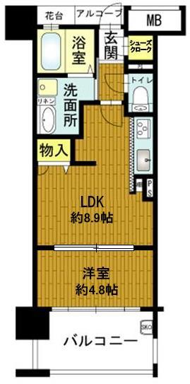 Floor plan. 1K, Price 6.8 million yen, Occupied area 37.22 sq m , Balcony area 8 sq m