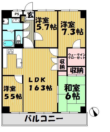 Floor plan. 4LDK, Price 15.9 million yen, Footprint 90.1 sq m , Balcony area 7.4 sq m