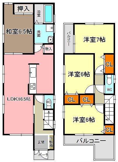 Floor plan. 28,300,000 yen, 4LDK, Land area 116.11 sq m , Building area 97.2 sq m 2 No. land