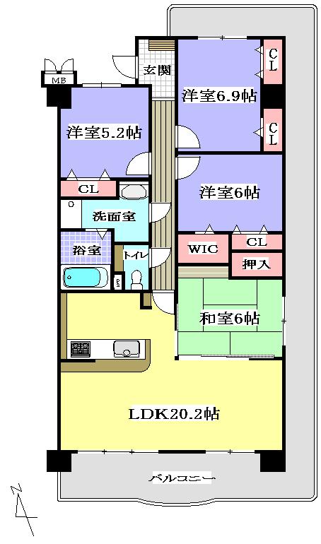 Floor plan. 4LDK, Price 17 million yen, Footprint 100.25 sq m , Balcony area 30.07 sq m