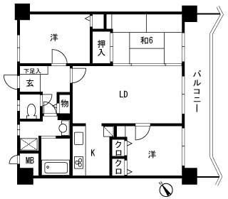 Floor plan. 3LDK, Price 9.8 million yen, Footprint 64.8 sq m , Balcony area 11.84 sq m