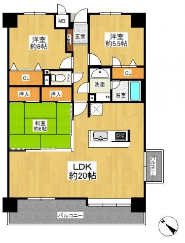 Floor plan. 3LDK, Price 14.8 million yen, Footprint 80.1 sq m Floor