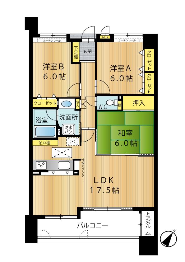 Floor plan. 3LDK, Price 8.8 million yen, Occupied area 78.12 sq m , Balcony area 11.87 sq m Western-style 2 ・ Japanese-style 1 3LDK