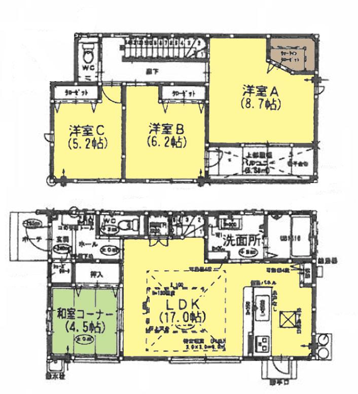 Floor plan. 28.8 million yen, 4LDK, Land area 201.88 sq m , Building area 102.05 sq m floor plan (4LDK + WIC)