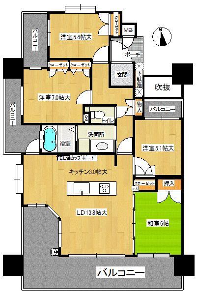 Floor plan. 4LDK, Price 19.3 million yen, Occupied area 85.98 sq m , Balcony area 32.32 sq m