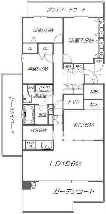 Floor plan. 4LDK, Price 28,300,000 yen, Footprint 101.64 sq m , Balcony area 36.96 sq m