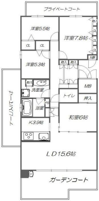 Floor plan. 4LDK, Price 28,300,000 yen, Footprint 101.64 sq m , Balcony area 36.96 sq m