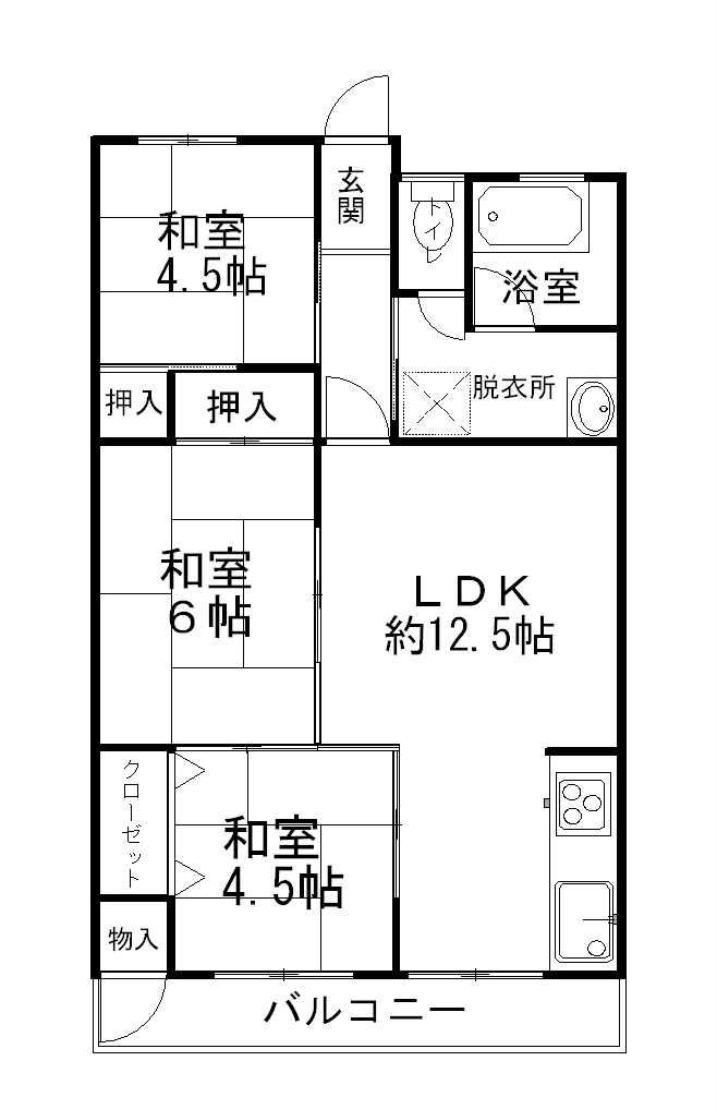 Floor plan. 3LDK, Price 6.8 million yen, Occupied area 62.45 sq m