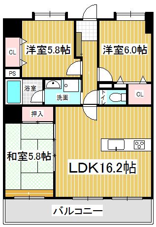 Floor plan. 3LDK, Price 22 million yen, Occupied area 76.14 sq m , Balcony area 16.2 sq m
