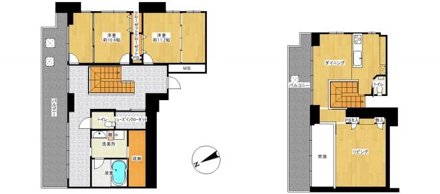 Floor plan. 2LDK, Price 80 million yen, Footprint 156.94 sq m , Balcony area 43.54 sq m