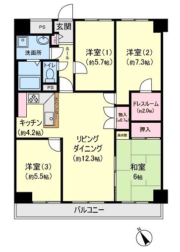Floor plan. 4LDK, Price 15.9 million yen, Occupied area 90.01 sq m , Balcony area 7.4 sq m