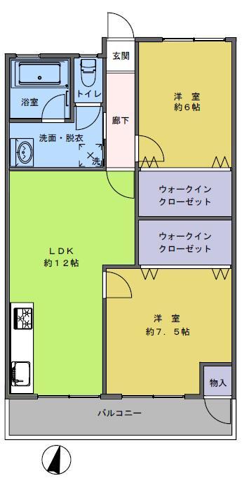Floor plan. 2LDK, Price 13.8 million yen, Footprint 58.9 sq m , Was balcony area 7.8 sq m Rinobeshon.