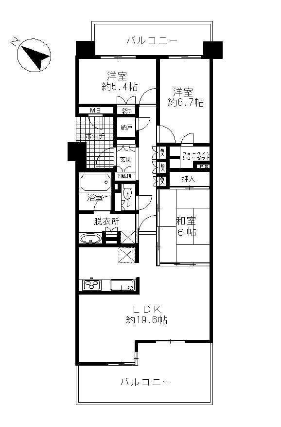 Floor plan. 3LDK, Price 22 million yen, Occupied area 87.02 sq m , Balcony area 24.75 sq m