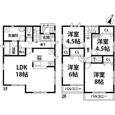 Floor plan. 25,300,000 yen, 4LDK, Land area 131.54 sq m , Building area 95.58 sq m Floor