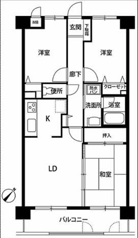 Floor plan. 3LDK, Price 9.8 million yen, Occupied area 61.33 sq m , Balcony area 8.62 sq m