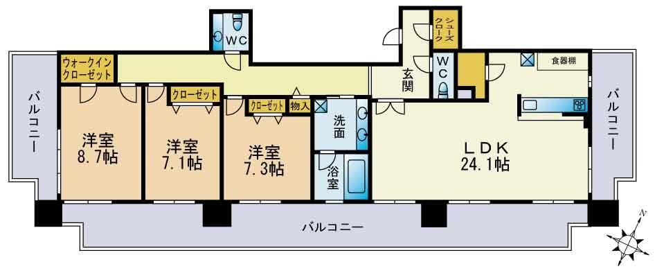 Floor plan. 3LDK, Price 52,500,000 yen, Footprint 118.35 sq m , Balcony area 53.29 sq m