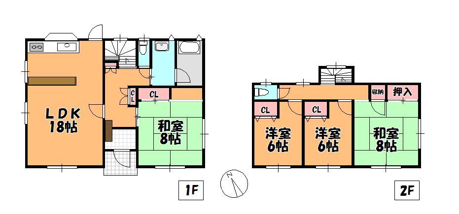 Floor plan. 18.5 million yen, 4LDK, Land area 186.69 sq m , Building area 107.06 sq m