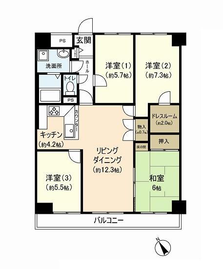 Floor plan. 4LDK, Price 15.9 million yen, Occupied area 90.01 sq m , Balcony area 7.4 sq m   ☆ Spacious 90 sq m  ・ 4LDK