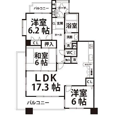 Floor plan. 3LDK, Price 23.8 million yen, Occupied area 75.71 sq m , Balcony area 19.12 sq m