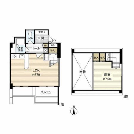 Floor plan. 1LDK, Price 4.3 million yen, Occupied area 47.43 sq m , Balcony area 3.36 sq m