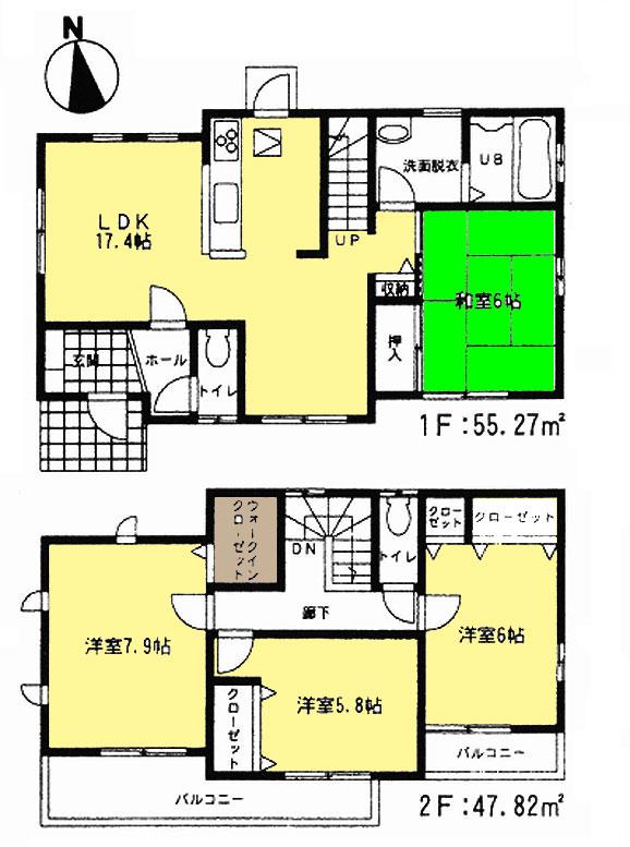 Floor plan. 28.8 million yen, 4LDK, Land area 147.02 sq m , Building area 103.09 sq m 4LDK + WIC