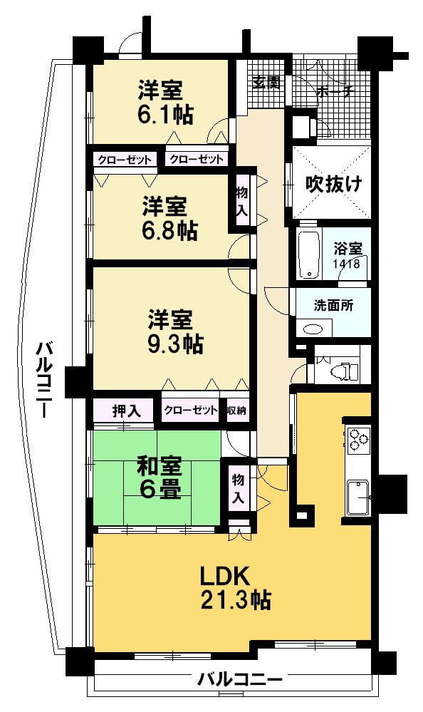 Floor plan. 4LDK, Price 19.5 million yen, Footprint 110.74 sq m , Balcony area 31.06 sq m