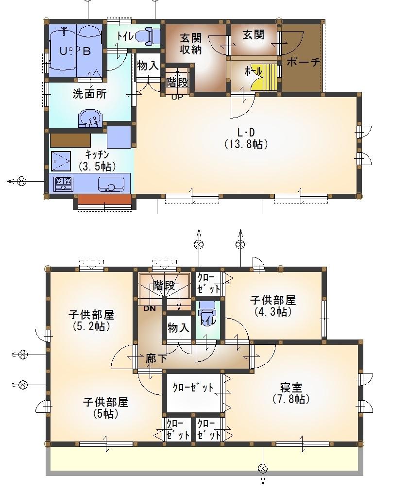 Floor plan. 29,720,000 yen, 4LDK + S (storeroom), Land area 119.44 sq m , Building area 98.54 sq m 4LDK