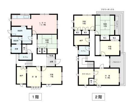 Floor plan. 38 million yen, 7LDK + S (storeroom), Land area 349.29 sq m , Building area 187.97 sq m