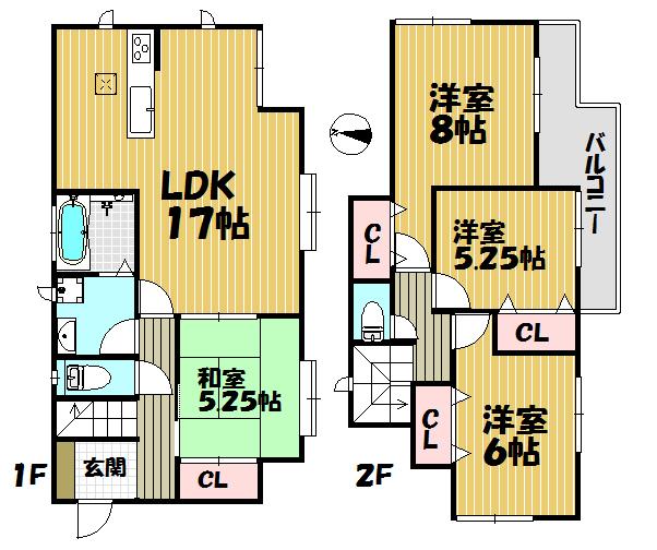Floor plan. (1 Building), Price 32,800,000 yen, 4LDK, Land area 140.56 sq m , Building area 98.53 sq m