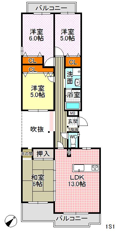 Floor plan. 4LDK, Price 11.5 million yen, Occupied area 84.64 sq m , Balcony area 15.98 sq m 4LDK Is Fukinuki