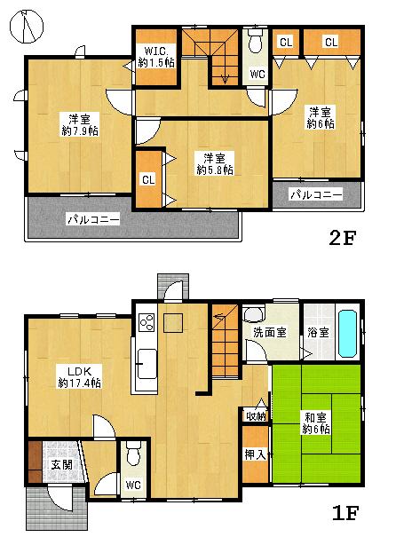 Floor plan. 28.8 million yen, 4LDK, Land area 147.02 sq m , Building area 103.09 sq m 4LDK South balcony