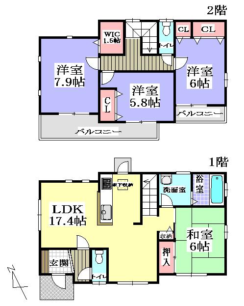 Floor plan. 28.8 million yen, 4LDK + S (storeroom), Land area 147.02 sq m , Building area 103.09 sq m