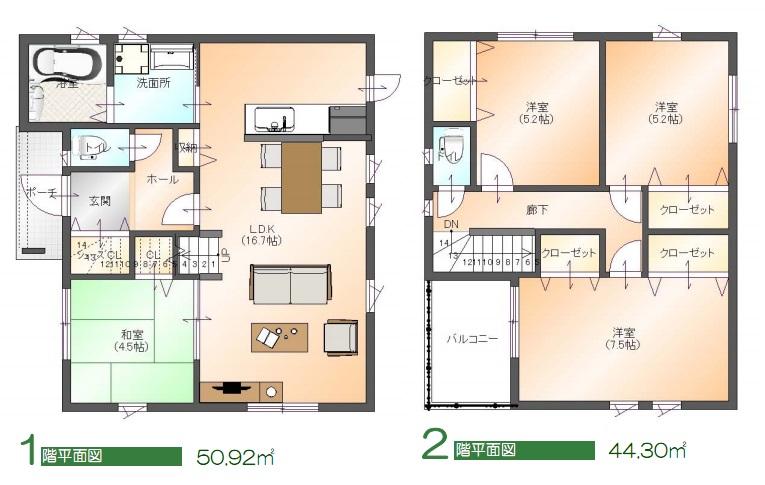 Building plan example (Perth ・ Introspection). Building plan example (A No. land) Building price 21,370,000 yen, Building area 95.22 sq m