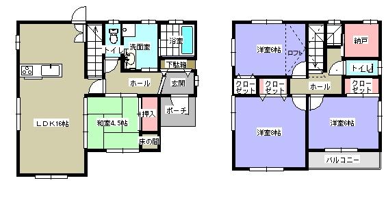Floor plan. 31,800,000 yen, 4LDK + S (storeroom), Land area 129.22 sq m , Building area 105.99 sq m