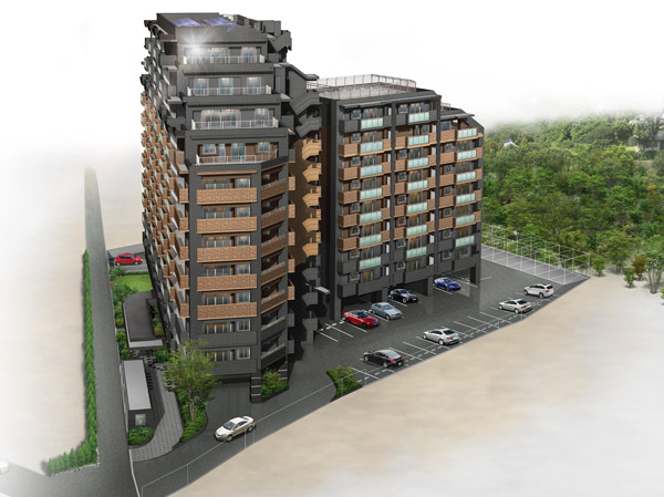 Buildings and facilities. Riverside (river) building and forest side (forest) building of the arrangement consisting of two buildings. The rooftop, There is a Sky Court that can be expected views of the four seasons, In place of relaxation of residents. (Exterior view)