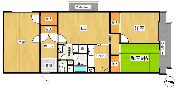 Floor plan. 3LDK, Price 13.8 million yen, Occupied area 82.36 sq m , Balcony area is 10.5 sq m 3 face lighting angle room