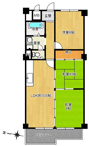 Floor plan. 3LDK, Price 7 million yen, Footprint 60.5 sq m , Balcony area 6.07 sq m