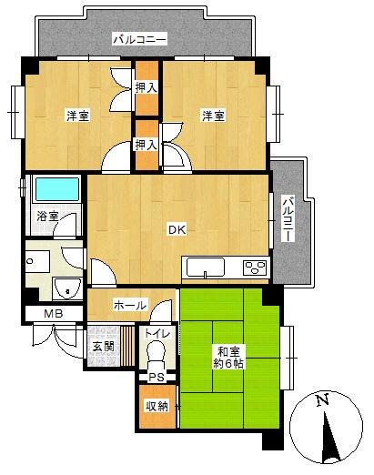 Floor plan. 3DK, Price 8.2 million yen, Occupied area 53.86 sq m , Balcony area 8.96 sq m Floor