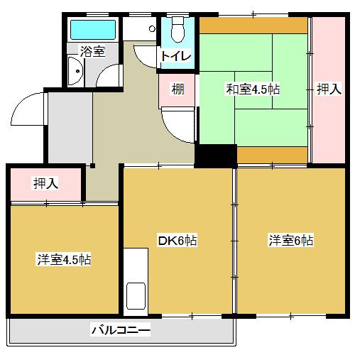 Floor plan. 3DK, Price 4.5 million yen, Occupied area 45.42 sq m