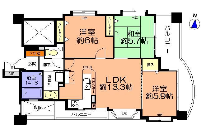 Floor plan. 3LDK, Price 23.8 million yen, Occupied area 65.31 sq m , Balcony area 15.45 sq m