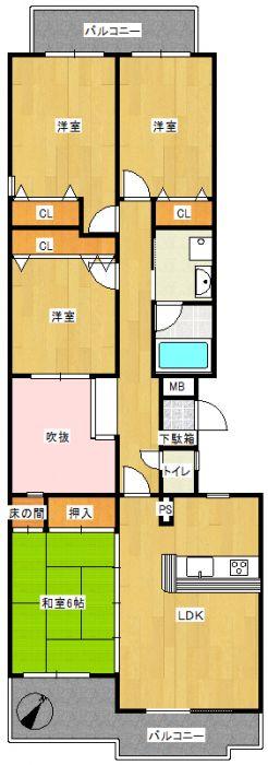 Floor plan. 4LDK, Price 11.5 million yen, Occupied area 84.64 sq m , Balcony area 15.98 sq m