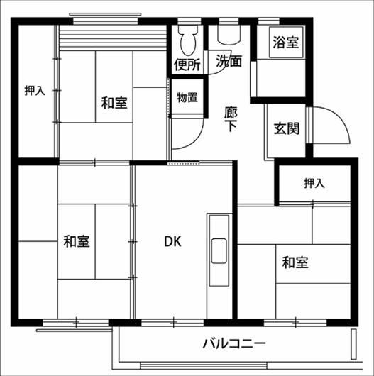 Floor plan. 3DK, Price 5.5 million yen, Occupied area 51.82 sq m , Balcony area 9 sq m
