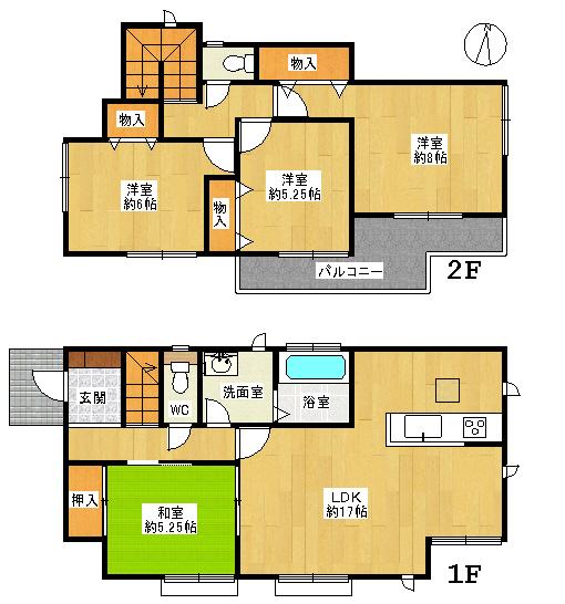 Floor plan. 32,800,000 yen, 4LDK, Land area 140.56 sq m , Building area 98.53 sq m 4LDK South balcony