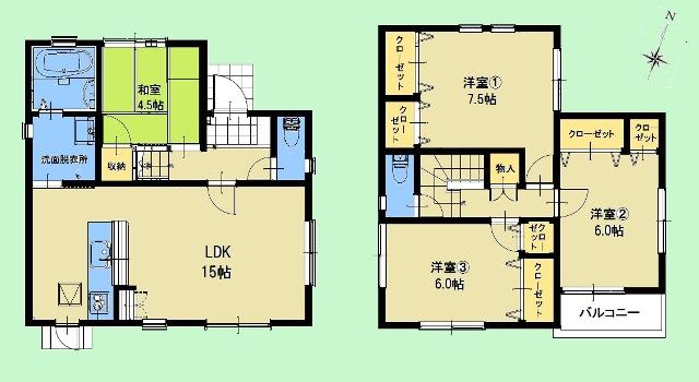 Floor plan. 27,700,000 yen, 4LDK, Land area 125.05 sq m , Building area 95.63 sq m Floor